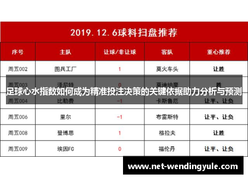 足球心水指数如何成为精准投注决策的关键依据助力分析与预测