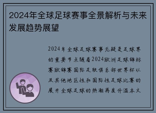 2024年全球足球赛事全景解析与未来发展趋势展望